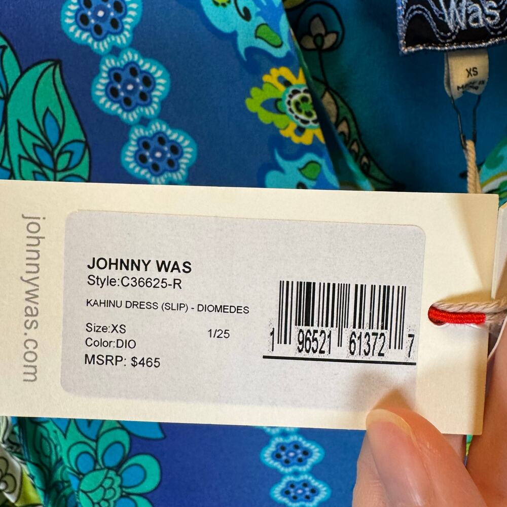 Johnny Was Womens XS Kahinu Dress & Slip Silk Diomedes Blue Boho Floral NWT $465 - Picture 7 of 15
